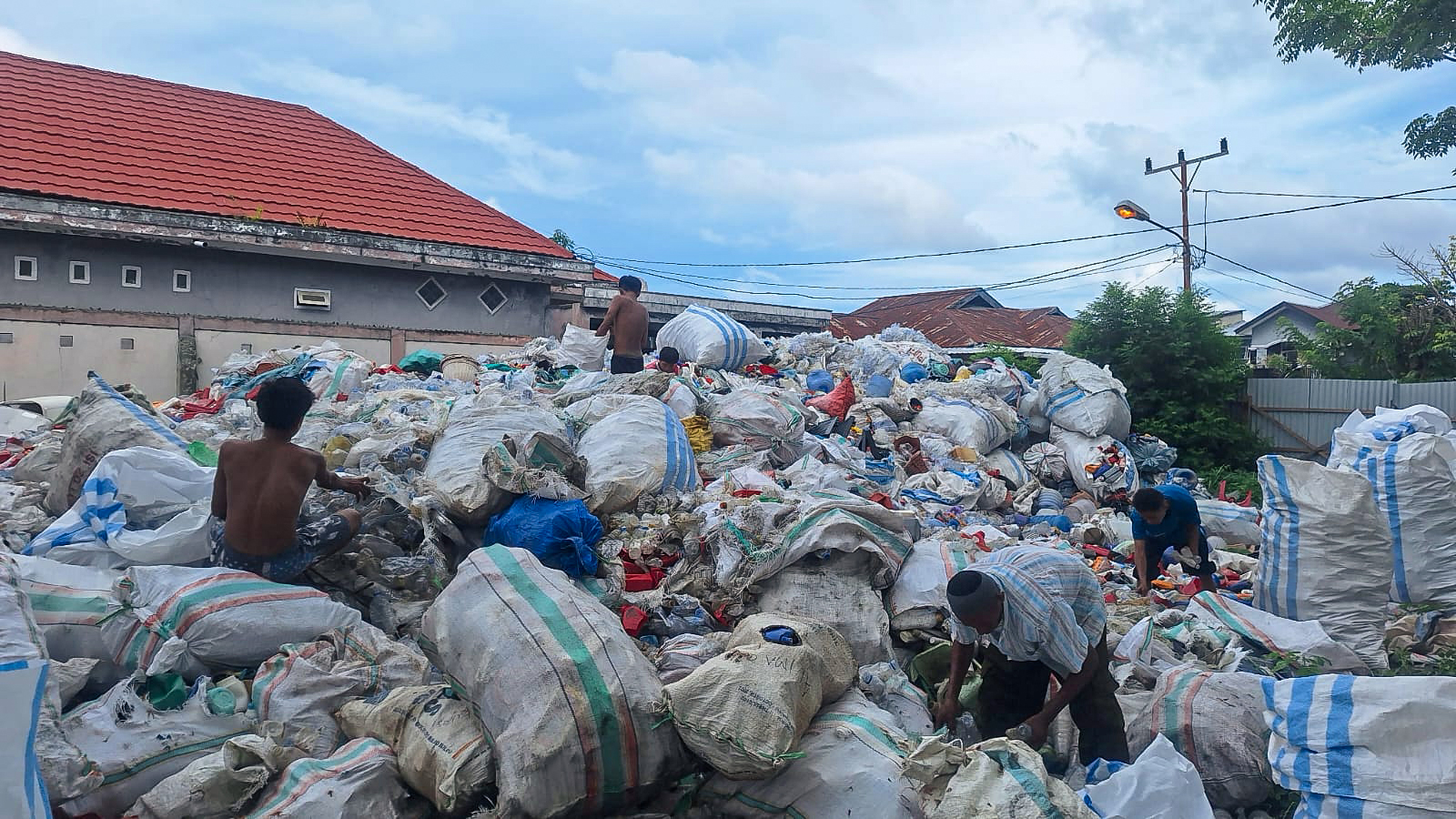 Bales of recovered plastic ready for processing