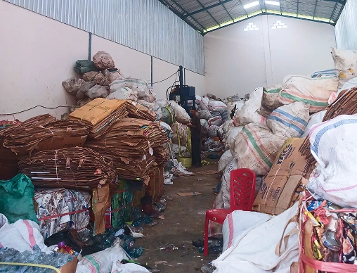 Interior of a plastic recovery center with sorted materials